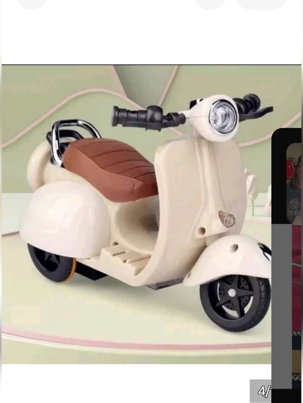 Cream and Brown Kids Ride-On Vespa Scooter Toy by